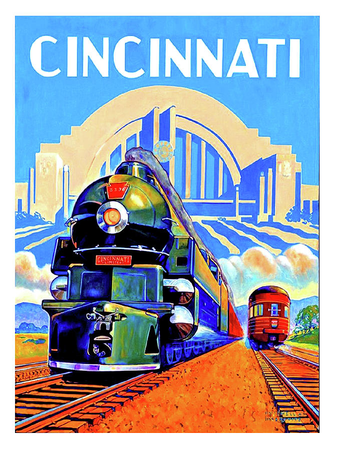 Train Painting - Cincinnati railway, trains, travel poster by Long Shot