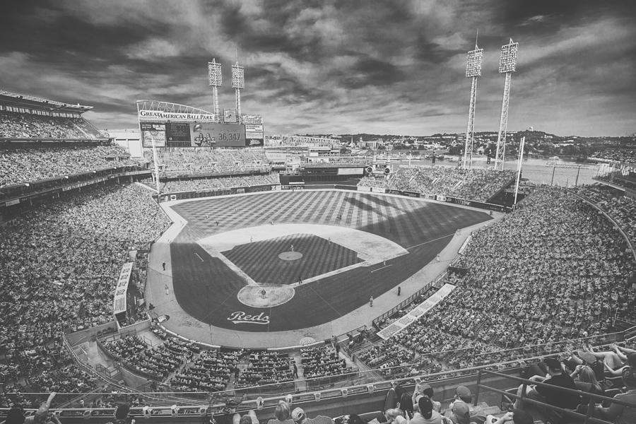 Cincinnati Reds Great American Ballpark Creative 6 Black White Photograph by David Haskett II