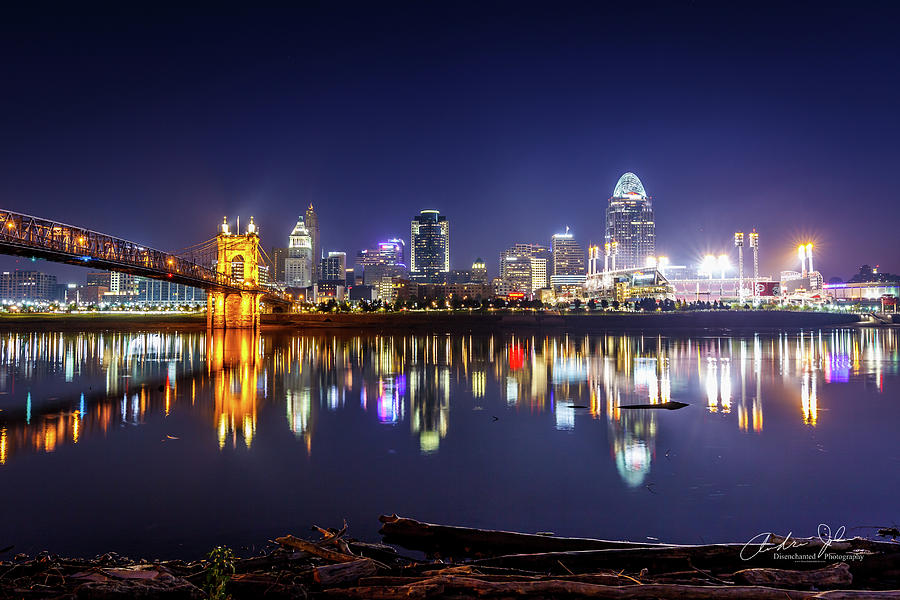 Cincinnati Reflected On Glass Photograph