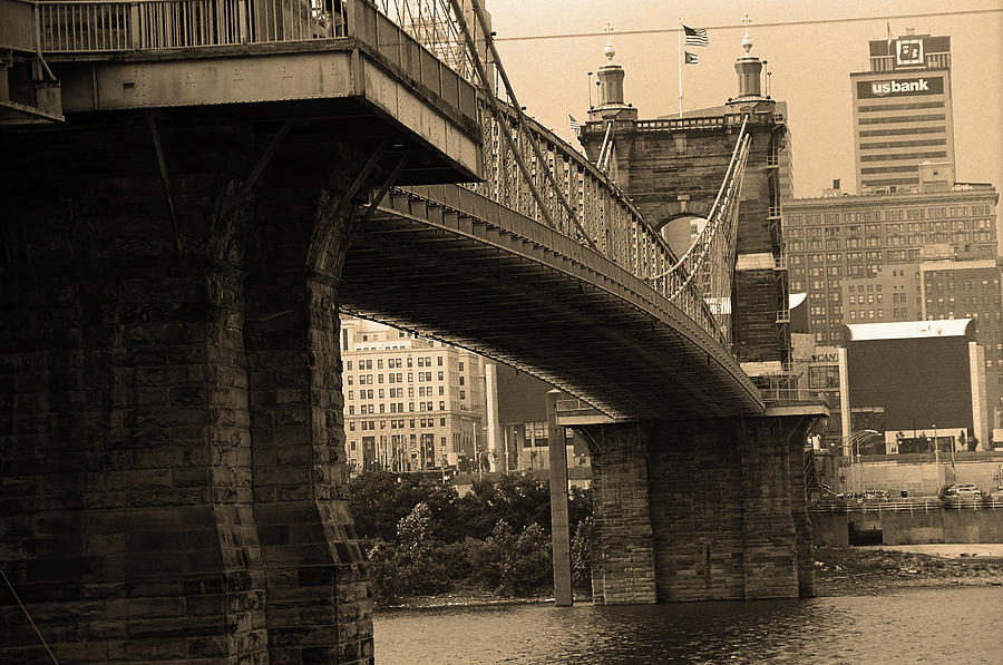 Cincinnati - Roebling Bridge 2 Sepia Photograph by Frank Romeo