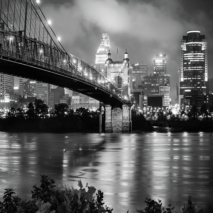 Cincinnati Skyline Photograph - Cincinnati Skyline Black and White 1x1 by Gregory Ballos