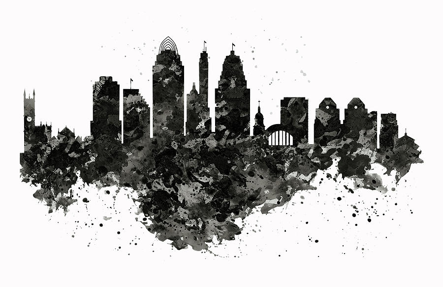 Cincinnati Skyline Black and White Painting by Marian Voicu