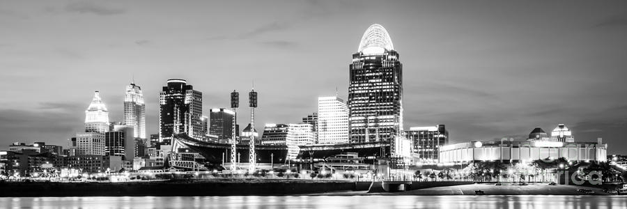 Cincinnati Skyline Black and White Panorama Photo Photograph by Paul Velgos
