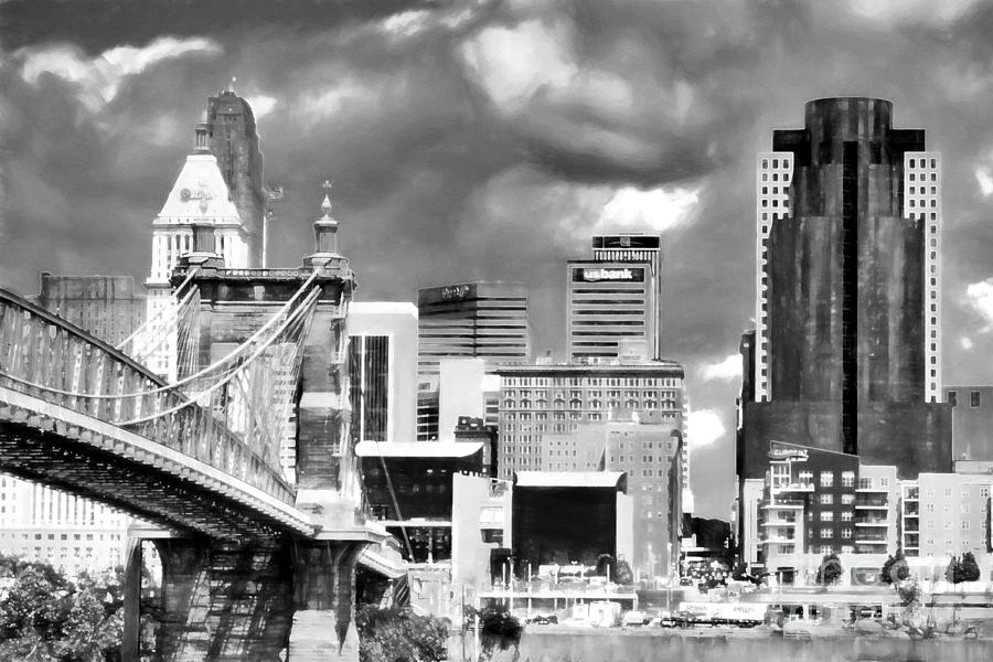 Cincinnati Skyline In Black And White Photograph by Mel Steinhauer