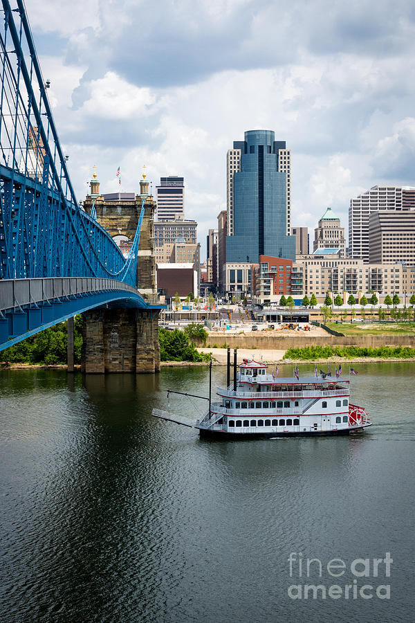 Cincinnati Skyline Riverboat and Bridge Photograph by Paul Velgos