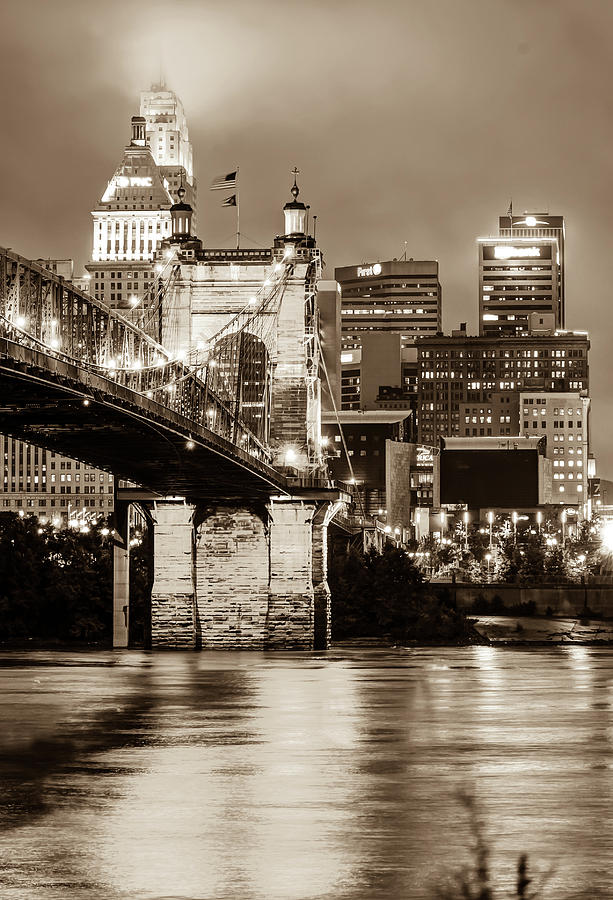 Cincinnati Skyline Urban Cityscape - Sepia Photograph by Gregory Ballos