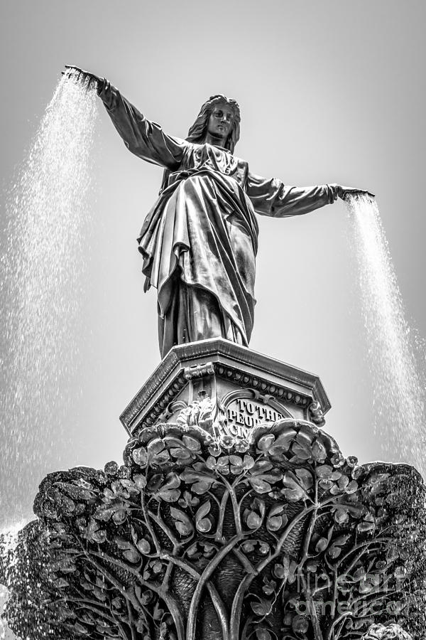Cincinnati Tyler Davidson Fountain Black and White Picture Photograph by Paul Velgos