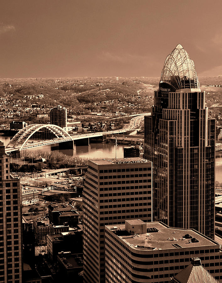 Cincinnati Photograph - Cincinnati View  in Sepia by Phyllis Taylor