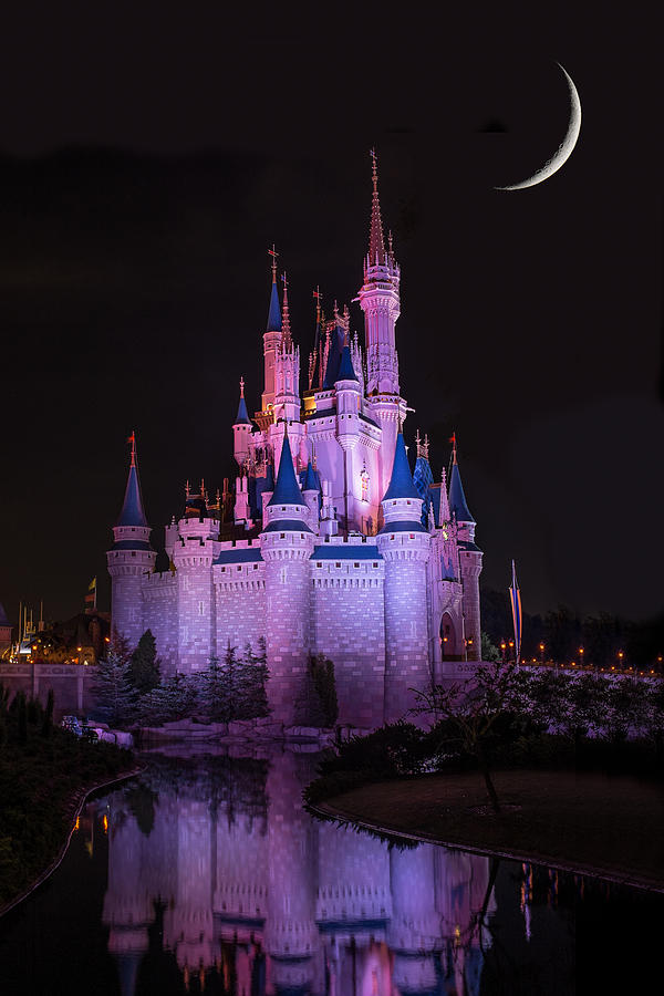 Architecture Photograph - Cinderellas Castle under a Crescent moon by Chris Bordeleau