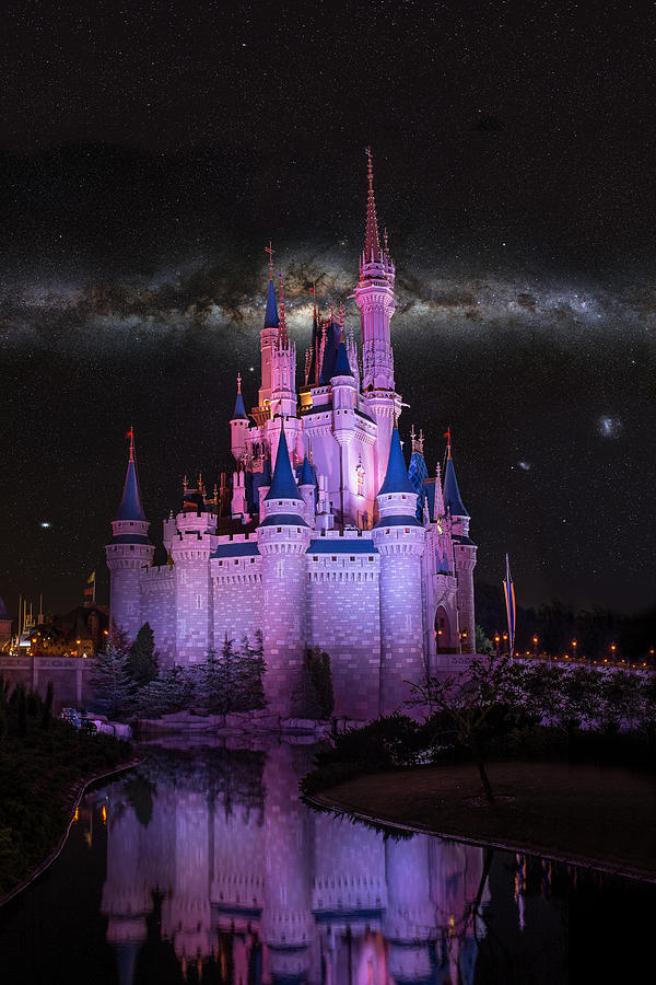 Cinderellas Castle under the Milky way Photograph by Chris Bordeleau