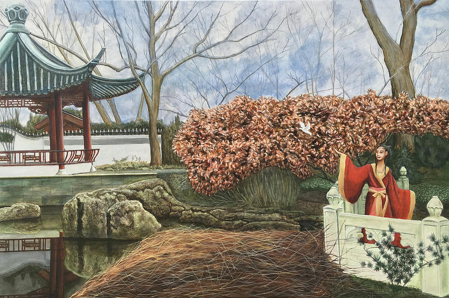 Chinese Garden In Winter Painting by Mr Dill