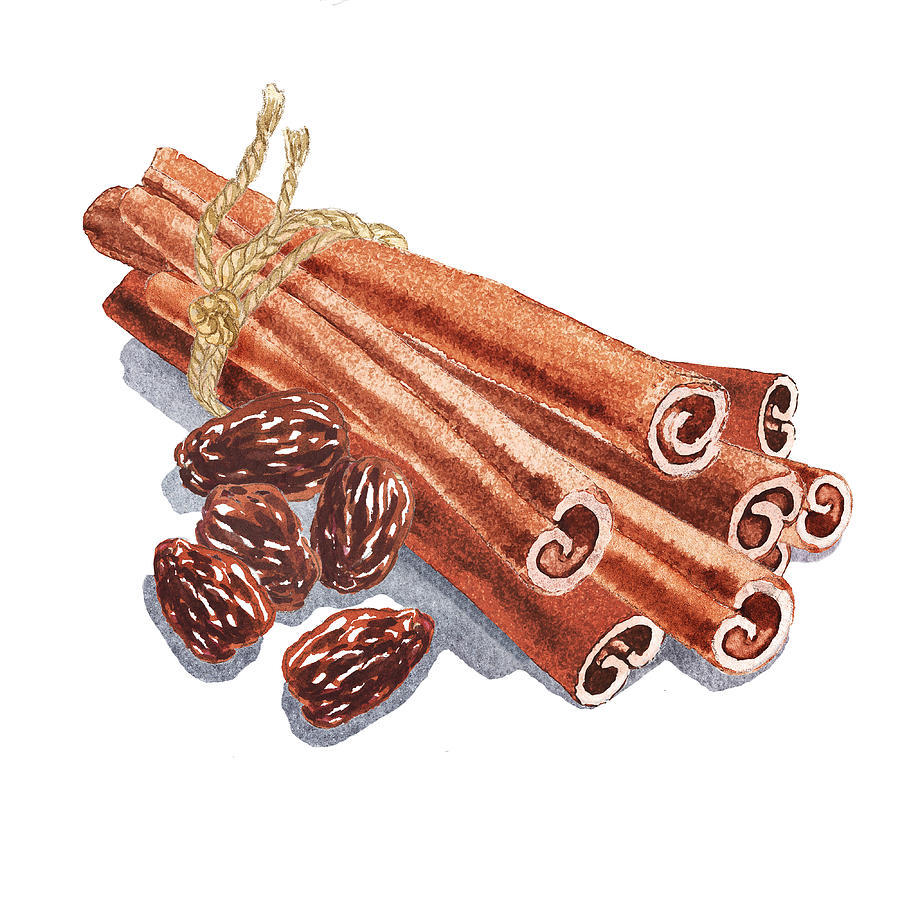 Grape Painting - Cinnamon Sticks And Raisins by Irina Sztukowski