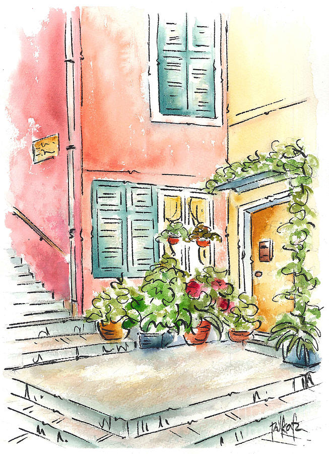 Cinque Terre Doorstep Painting by Pat Katz
