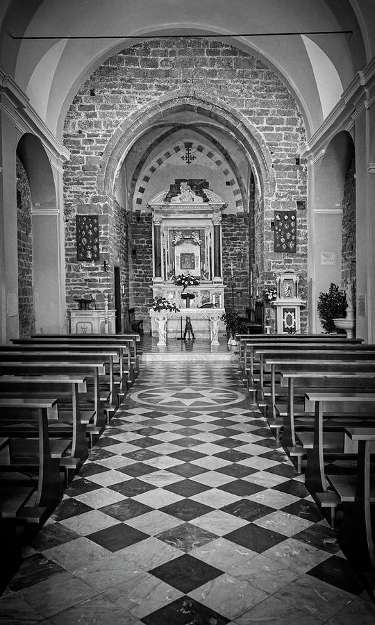 Cinque Terre Photograph - Cinque Terre Italy Church BW by Joan Carroll
