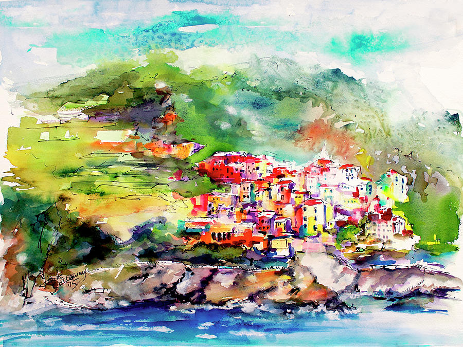 Cinque Terre italy Corniglia Travel Memories Painting by Ginette Callaway