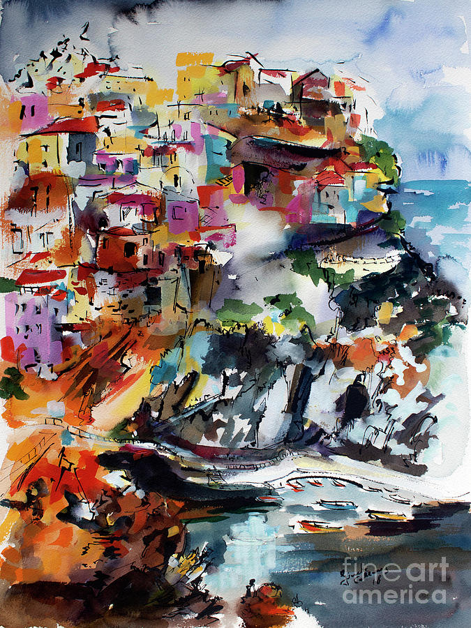 Cinque Terre Italy Manarola Painting by Ginette Callaway