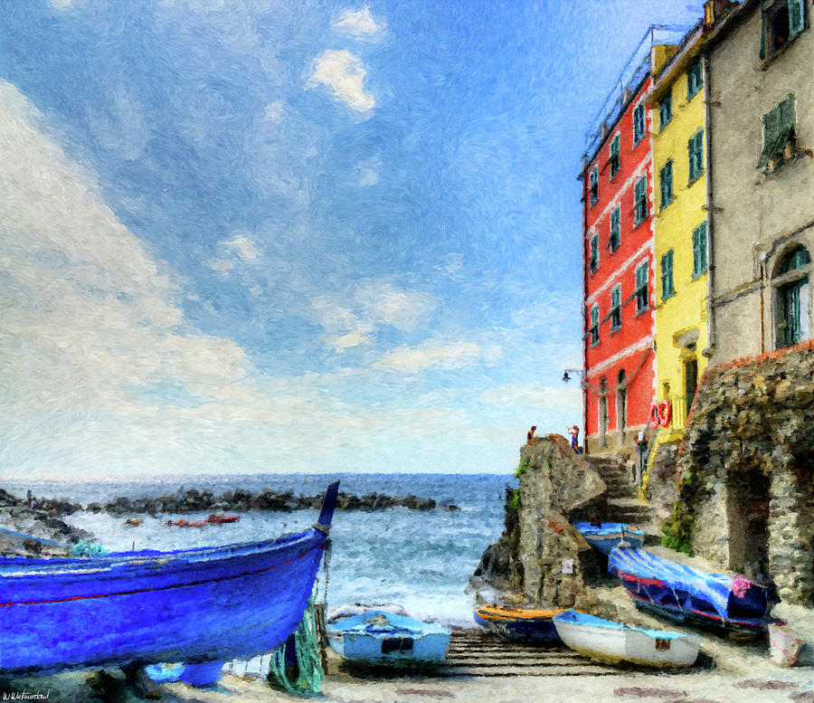 Cinque Terre - little port of Riomaggiore - Painting Digital Art by Weston Westmoreland