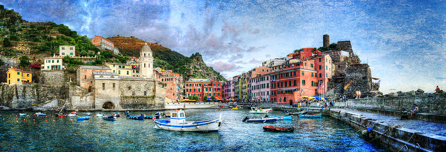 Cinque Terre - Vernazza from the breakwater - Vintage version Photograph by Weston Westmoreland