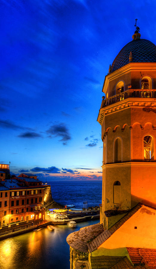 Cinque Terre - Vernazza harbor and bell tower Photograph by Weston Westmoreland