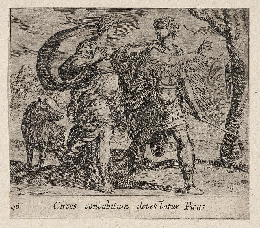 Circe Changing Picus into a Bird Drawing by Antonio Tempesta