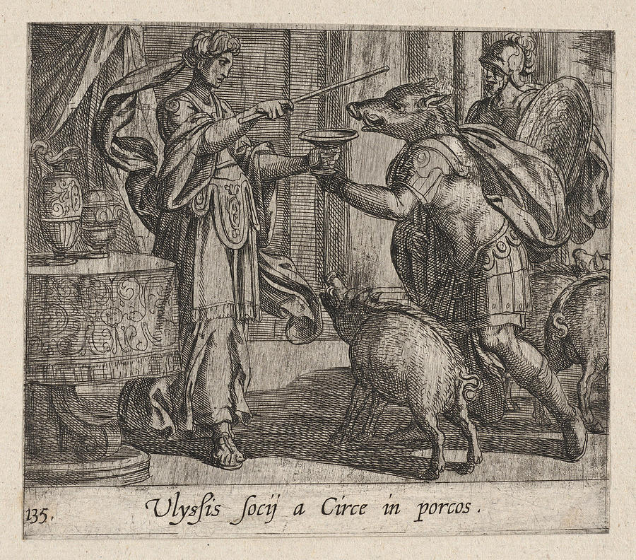 Circe Changing Ulysses Men into Swine  Drawing by Antonio Tempesta