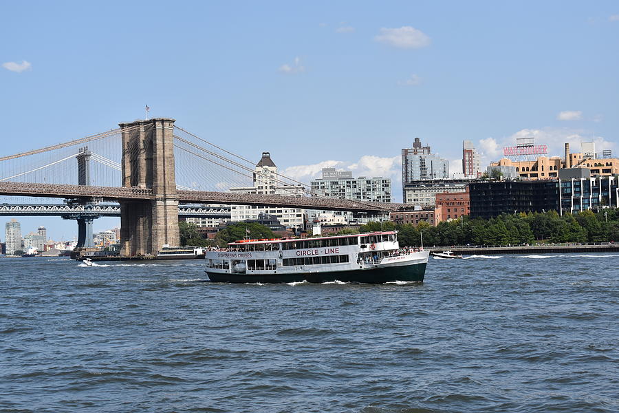 Circle Line and Brooklyn and Manhattan Bridges Photograph by Nina Kindred