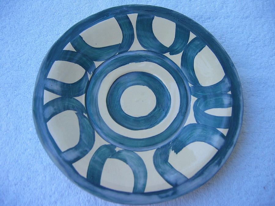 Plate Ceramic Art - Circle-Motif Blue Plate by Julia Van Dine