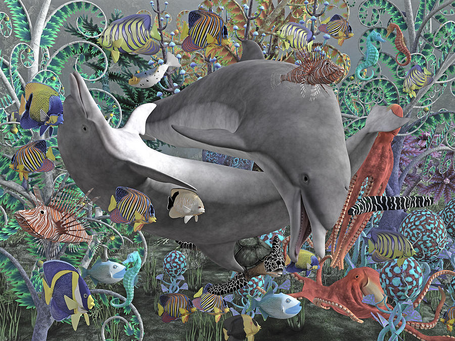 Dolphin Digital Art - Circle of Friends by Betsy Knapp