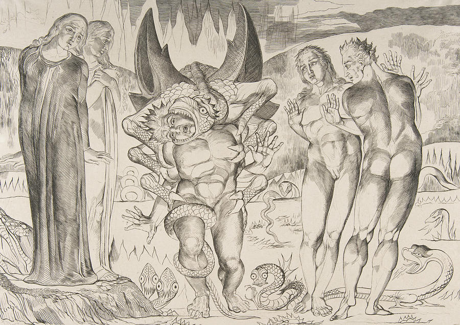 Circle of Theives, Agnello Brunelleschi Attacked By a Six-Footed Serpent Relief by William Blake