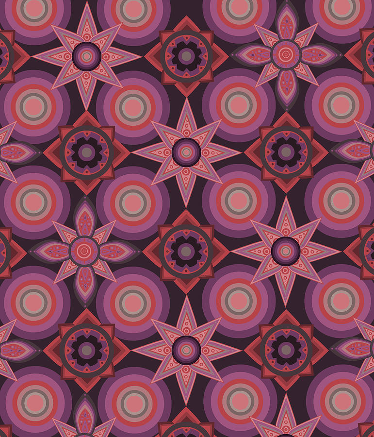 Circles And Flowers Pink Digital Art