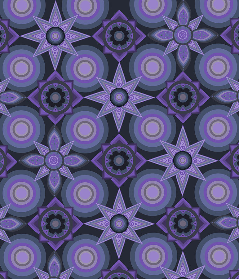 Circles And Flowers Purple Digital Art