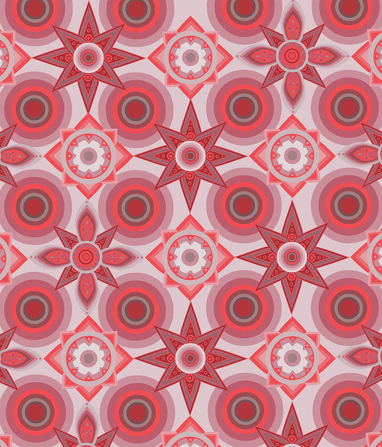 Circles And Flowers Red Digital Art