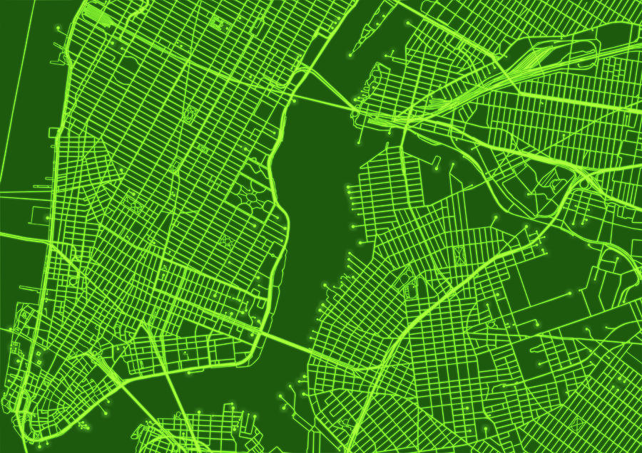 Abstract Digital Art - Circuit Board New York - Green by Kaleidoscopik Photography