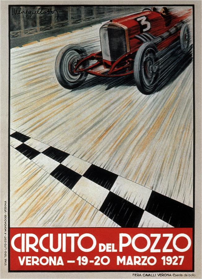 Vintage Mixed Media - Circuito Del Pozzo - Automobile Racing 1927 - Verona, Italy - Retro travel Poster - Vintage Poster by Studio Grafiikka