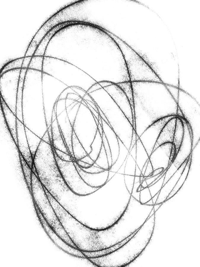 Orbital Black and White Abstract Line Drawing Drawing by Janine Aykens