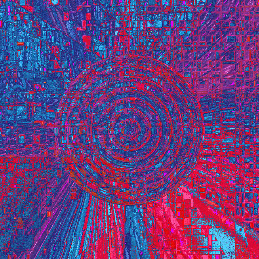 Abstract Digital Art - Circular City Blues and Reds by Joy McKenzie