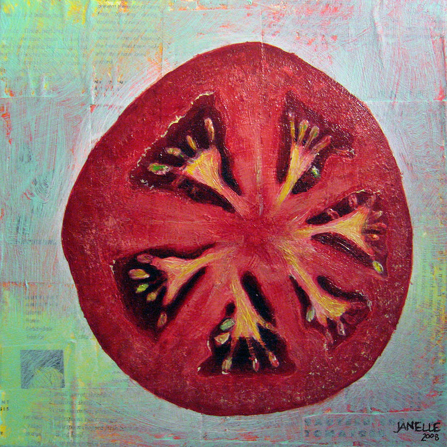 Tomato Painting - Circular Food - Tomato by Janelle Schneider Tomato Painting - Circular Food - Tomato by Janelle Schneider