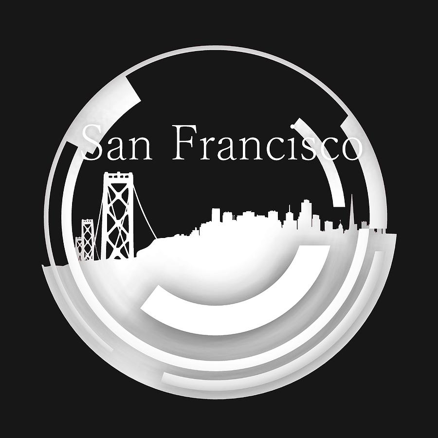 San Francisco Digital Art - Circular San Francisco skyline in blck and white, by Alberto RuiZ