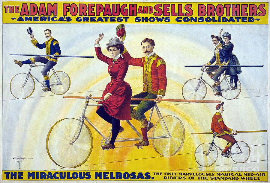 CIRCUS, BICYCLISTS, c1900.  Drawing by Granger