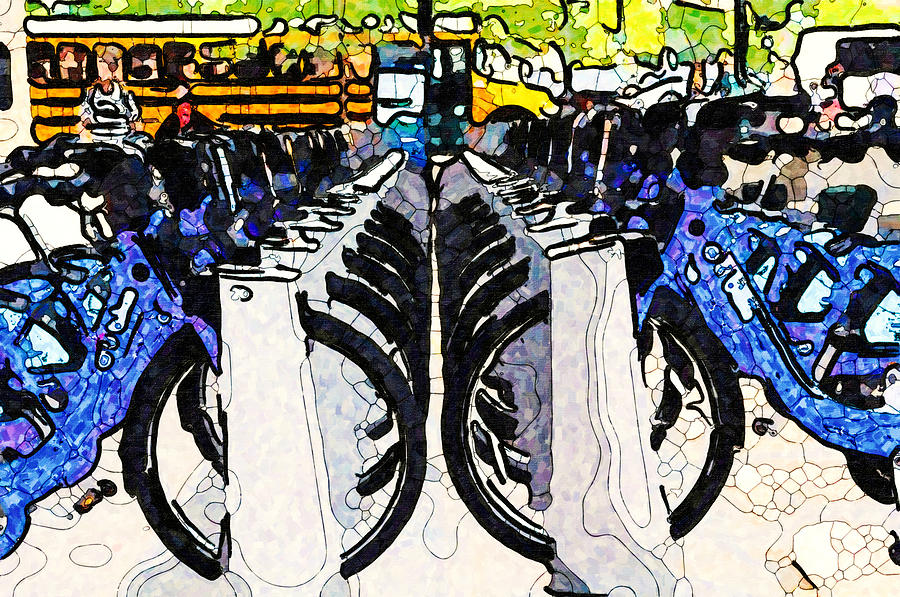 Citibikes for rent Painting by Jeelan Clark