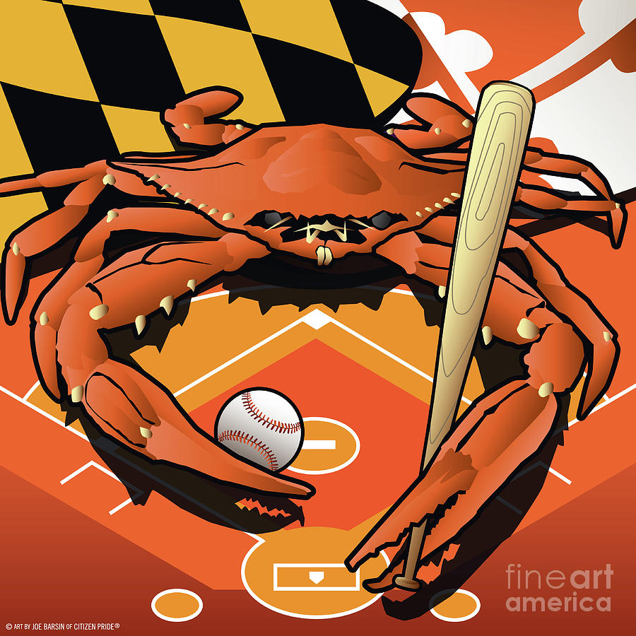 Citizen Crab Oriole, Marylands Crab celebrating Baseball Digital Art by Joe Barsin