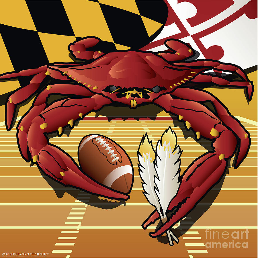 Football Digital Art - Citizen Crab Redskin, Maryland Crab celebrating Washington Redskins football by Joe Barsin