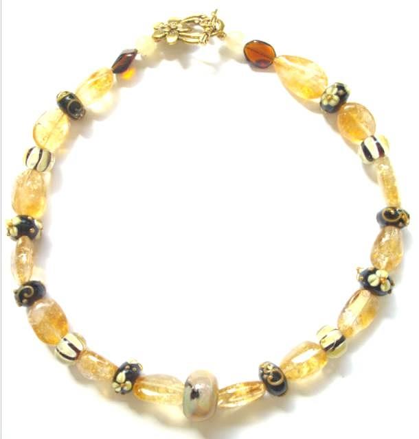 Citrine Jewelry - Citrine with Brown Lamp Work Beads by Pat Stevens