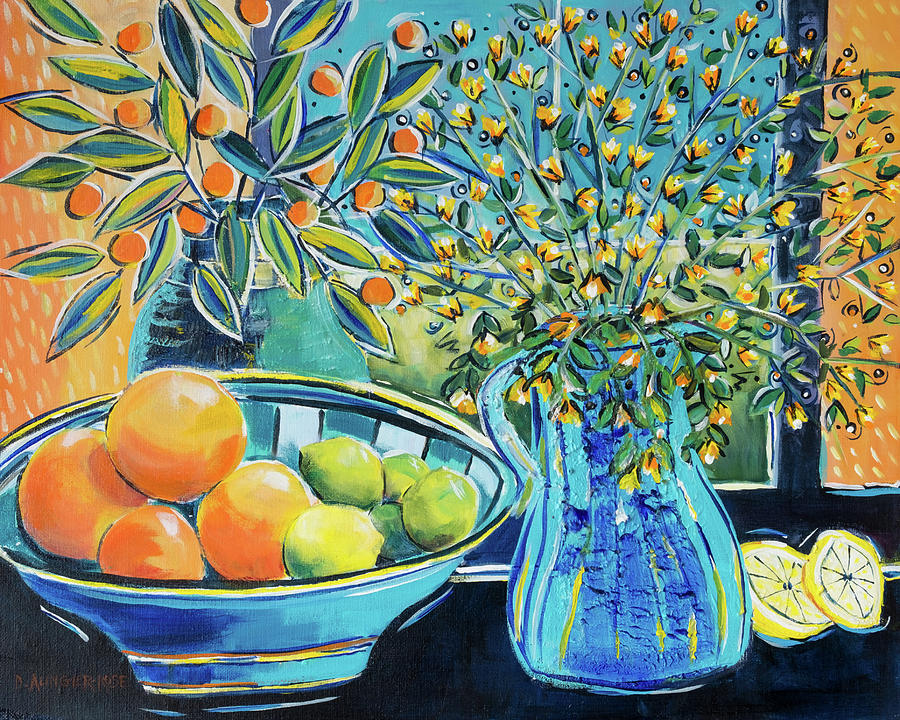 Citrus Fruits In Blue Painting by Seeables Visual Arts