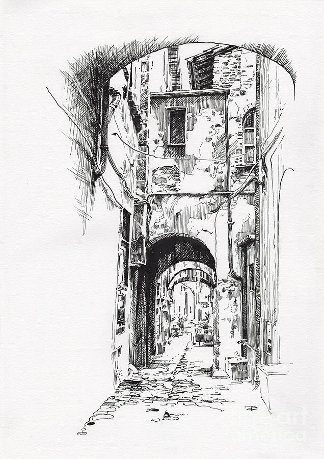 Citta di Castello dip pen sketch Drawing by Paul Davenport