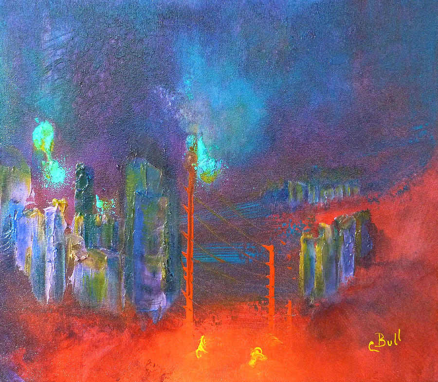 City Abstract Red Painting by Claire Bull