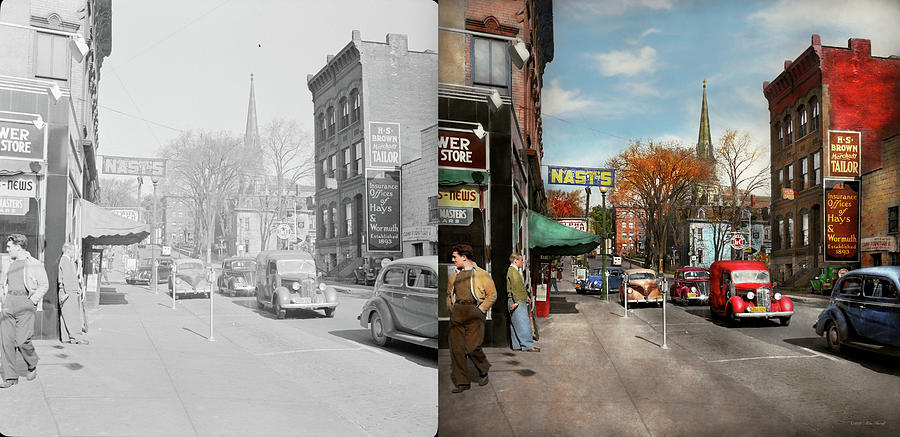 City - Amsterdam NY - Downtown Amsterdam 1941- Side by Side Photograph by Mike Savad