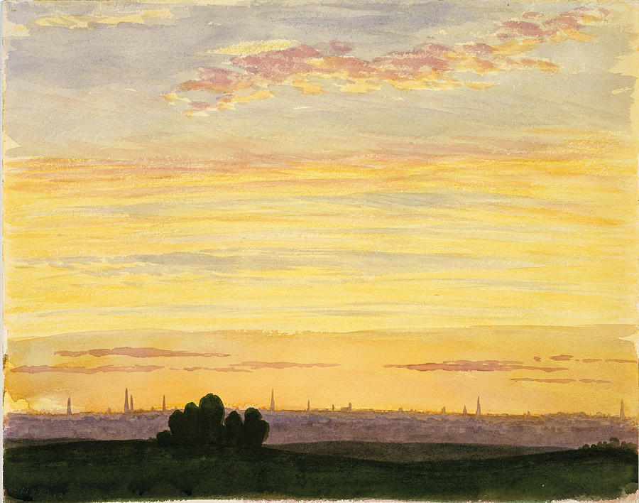 City and Sunset Drawing by Henry Farrer