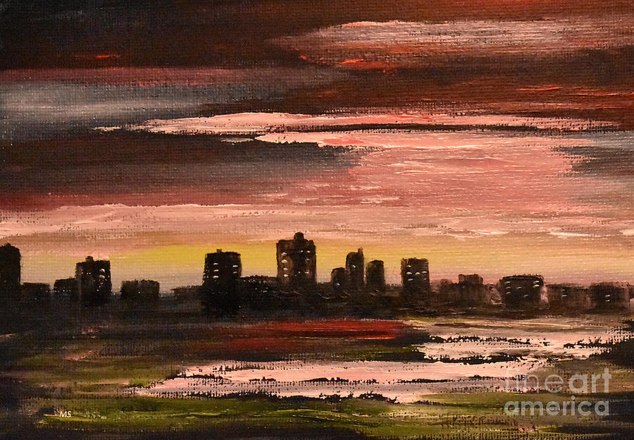 City At Night Painting by Monika Shepherdson
