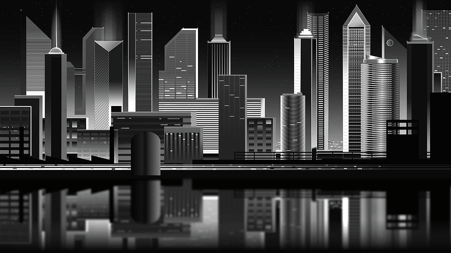City at Night, Noir Digital Art by Cynthia Westbrook